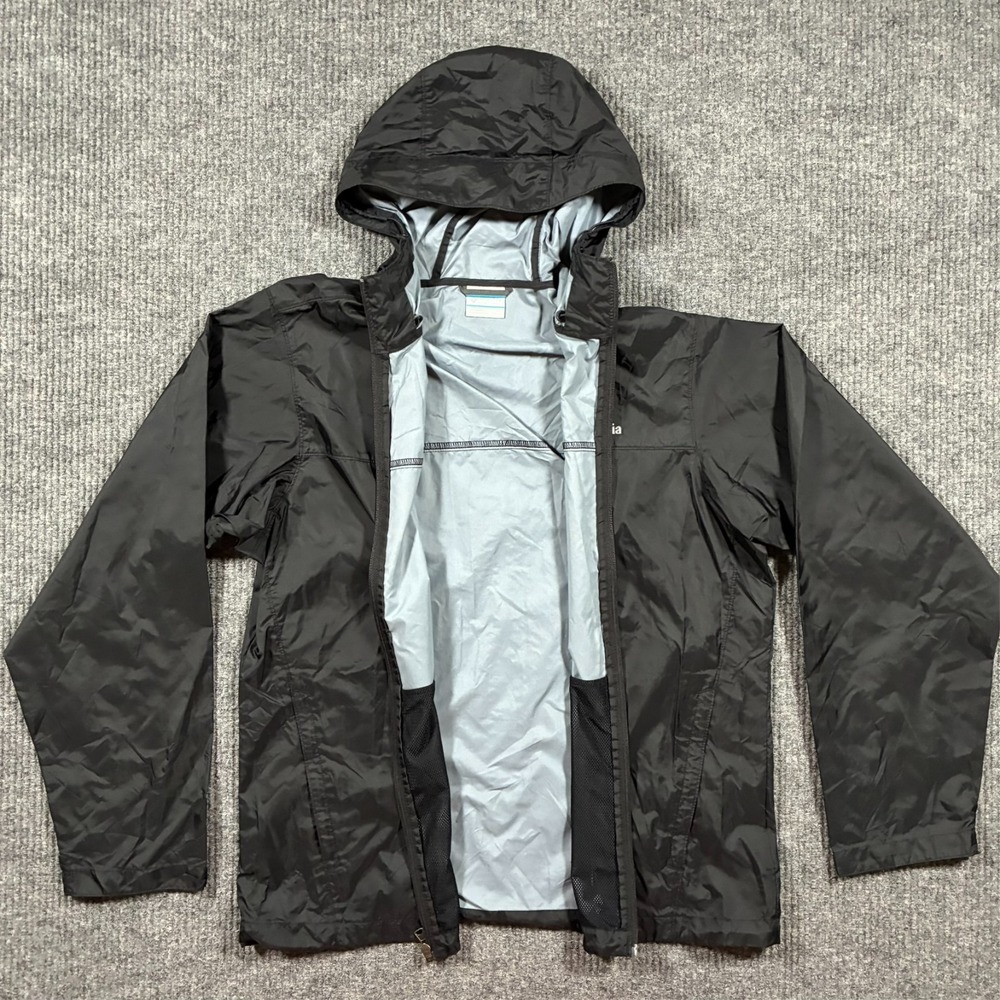 Columbia Mens Windbreaker Jacket Medium Black Hooded Outdoor Nylon Lightweight